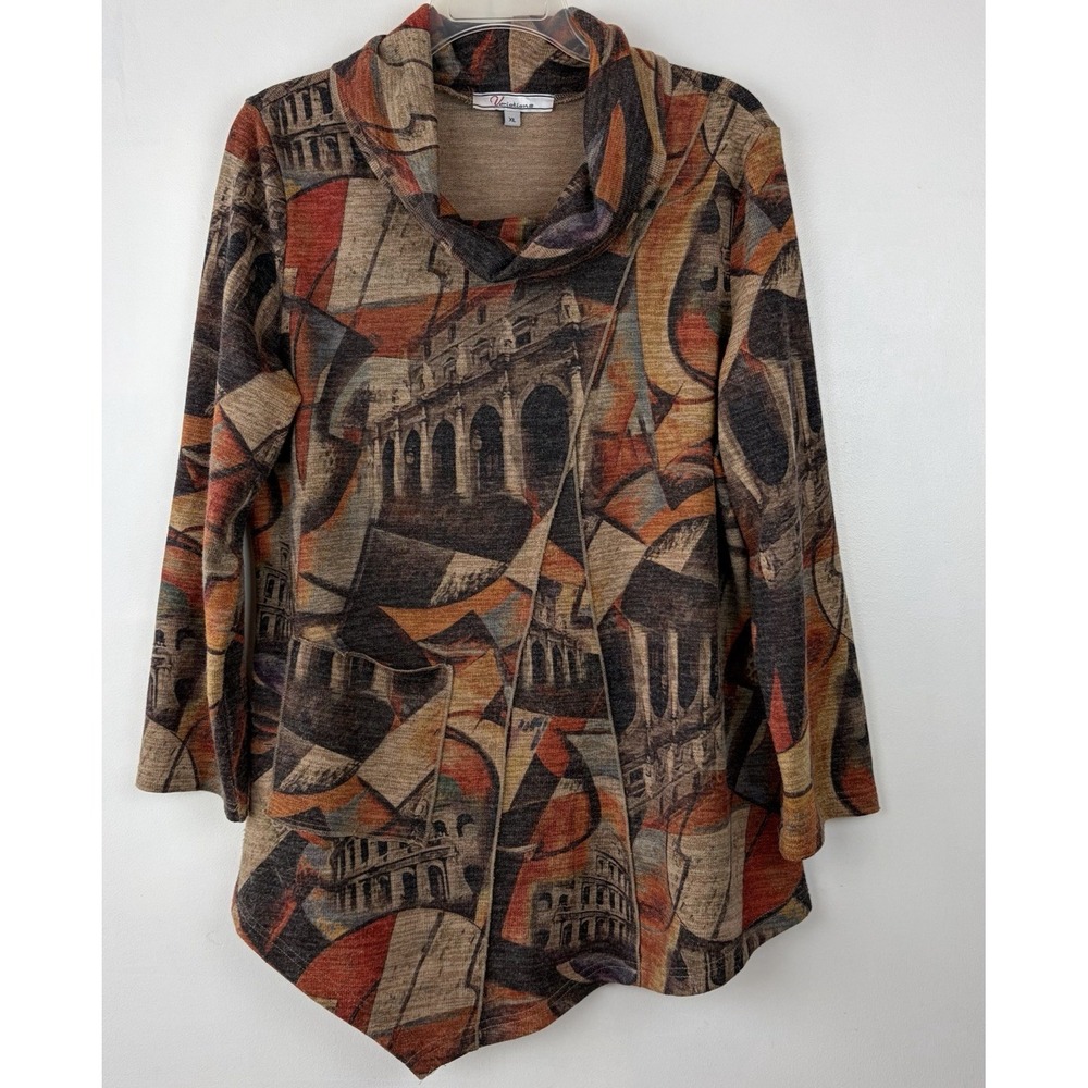 Asymmetrical Hem Top Women XL Cowl Neck Tunic Artsy Art to Wear City Office